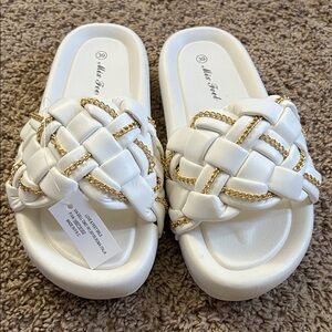 White and Gold Slide Sandals